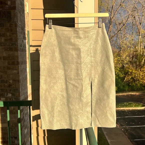 🆕Jane Doe Collection 💯Genuine Leather Light Green Pencil Skirt Midi Split Size M - Picture 5 of 13